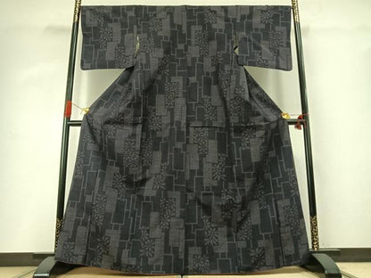 平和屋着物●結城紬　80亀甲　色紙重ね花文　正絹　逸品　AABG4423fy