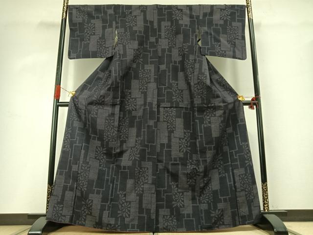 平和屋着物●結城紬　80亀甲　色紙重ね花文　正絹　逸品　AABG4423fy