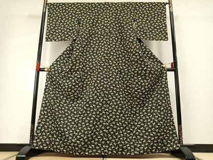 平和屋着物●上質な小紋　兎　黒地　正絹　逸品　AABG4426fy