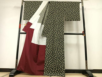 平和屋着物●上質な小紋　兎　黒地　正絹　逸品　AABG4426fy
