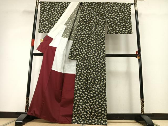 平和屋着物●上質な小紋　兎　黒地　正絹　逸品　AABG4426fy