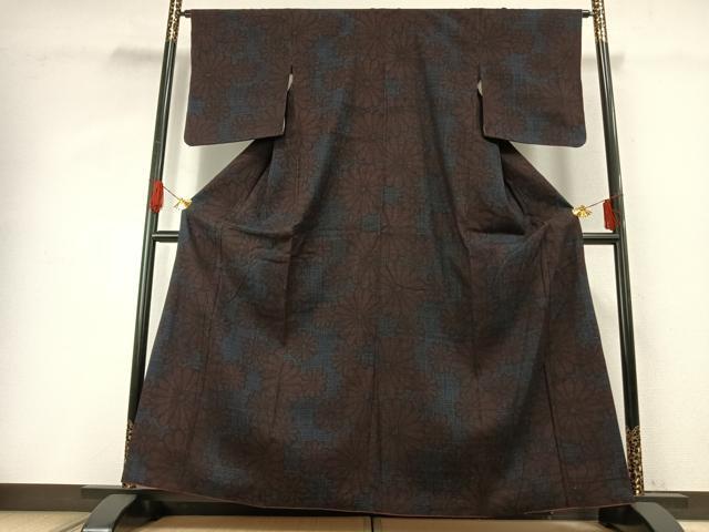 平和屋着物●結城紬　舞花文　正絹　逸品　AABG4429fy