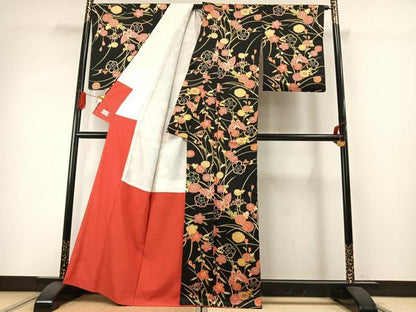 平和屋着物●洗える最高級着物　＜英＞はなぶさ謹製　小紋　花蝶文　黒地　洗える着物　AABG4431fy