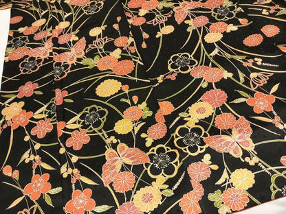 平和屋着物●洗える最高級着物　＜英＞はなぶさ謹製　小紋　花蝶文　黒地　洗える着物　AABG4431fy