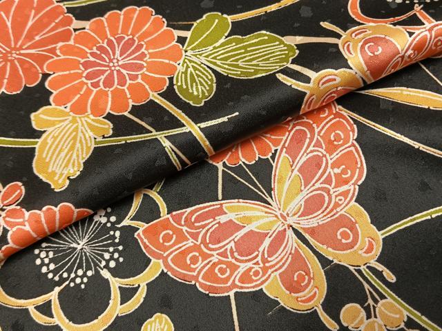 平和屋着物●洗える最高級着物　＜英＞はなぶさ謹製　小紋　花蝶文　黒地　洗える着物　AABG4431fy