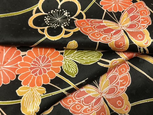 平和屋着物●洗える最高級着物　＜英＞はなぶさ謹製　小紋　花蝶文　黒地　洗える着物　AABG4431fy