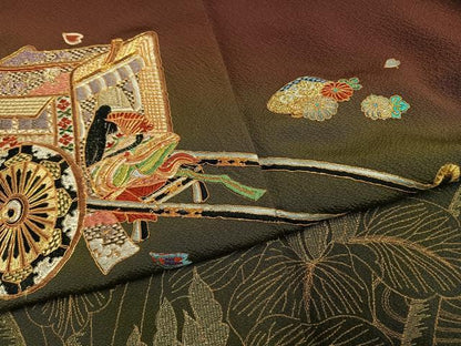平和屋着物●豪華振袖　駒刺繍　総刺繍　御所車人物花文　暈し染め　金銀糸　正絹　逸品　AABG4432fy
