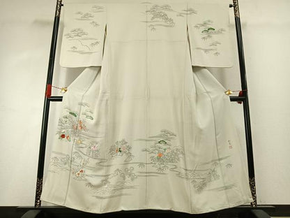 平和屋着物●訪問着　作家物　刺繍　松竹梅　正絹　逸品　AABG4433fy