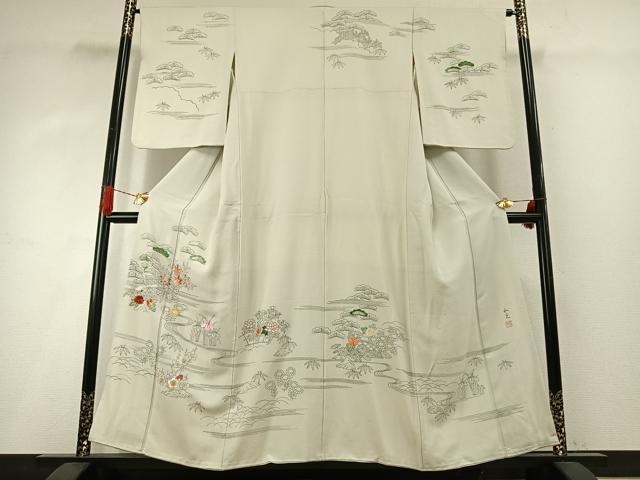 平和屋着物●訪問着　作家物　刺繍　松竹梅　正絹　逸品　AABG4433fy