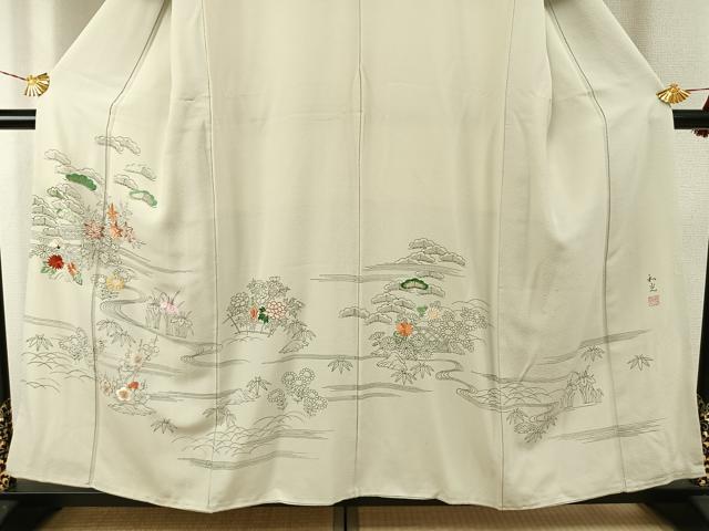 平和屋着物●訪問着　作家物　刺繍　松竹梅　正絹　逸品　AABG4433fy 平和屋着物○訪問着 作家物 刺繍 松竹梅 正絹 逸品 AABG4433fy