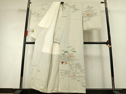 平和屋着物●訪問着　作家物　刺繍　松竹梅　正絹　逸品　AABG4433fy