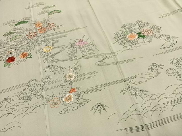 平和屋着物●訪問着　作家物　刺繍　松竹梅　正絹　逸品　AABG4433fy 平和屋着物○訪問着 作家物 刺繍 松竹梅 正絹 逸品 AABG4433fy