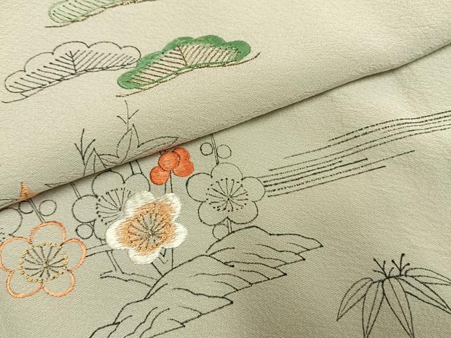 平和屋着物●訪問着　作家物　刺繍　松竹梅　正絹　逸品　AABG4433fy 平和屋着物○訪問着 作家物 刺繍 松竹梅 正絹 逸品 AABG4433fy