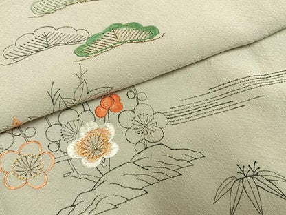 平和屋着物●訪問着　作家物　刺繍　松竹梅　正絹　逸品　AABG4433fy