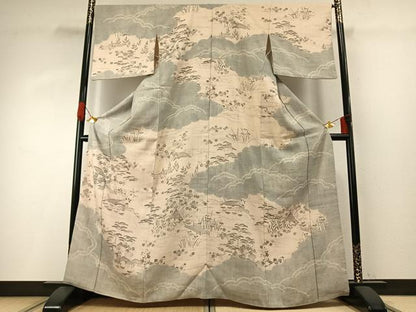 平和屋着物●染織の名門　しょうざん  生紬　訪問着　風景文　正絹　逸品　AABG4438fy