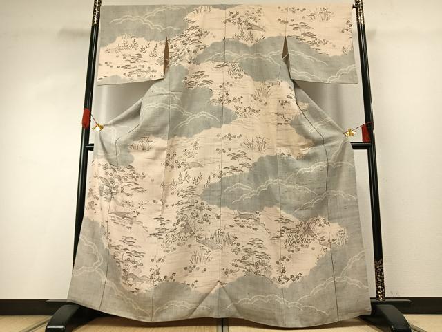 平和屋着物●染織の名門　しょうざん  生紬　訪問着　風景文　正絹　逸品　AABG4438fy
