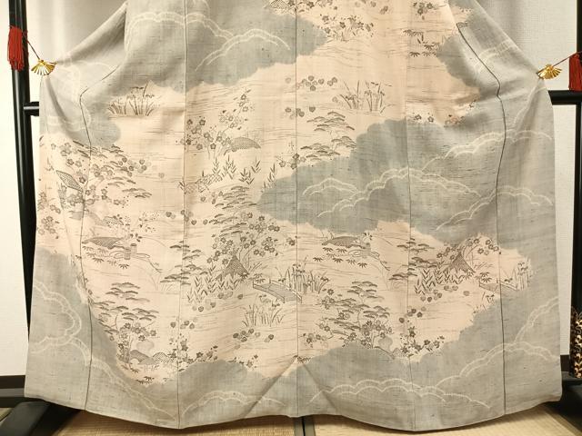 平和屋着物●染織の名門　しょうざん  生紬　訪問着　風景文　正絹　逸品　AABG4438fy