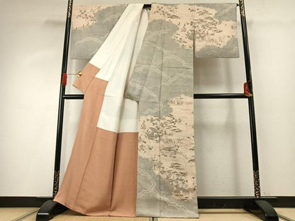 平和屋着物●染織の名門　しょうざん  生紬　訪問着　風景文　正絹　逸品　AABG4438fy
