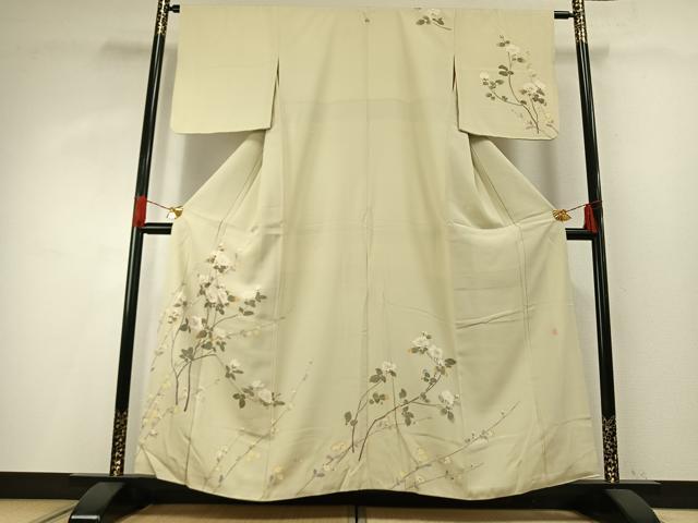 平和屋着物●訪問着　友禅　作家物　枝花文　正絹　逸品　AABG4440fy
