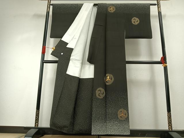 平和屋着物○訪問着 駒刺繍 吉祥文様 黒地 金彩 正絹 逸品 AABG4445fy