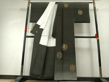 平和屋着物●訪問着　駒刺繍　吉祥文様　黒地　金彩　正絹　逸品　AABG4445fy