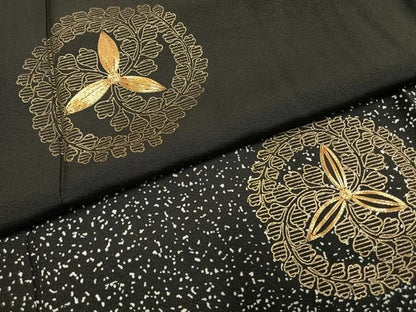 平和屋着物●訪問着　駒刺繍　吉祥文様　黒地　金彩　正絹　逸品　AABG4445fy