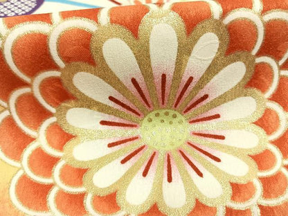 平和屋着物●小振袖　二尺袖　舞花文　金彩　洗える着物　AABG4446fy