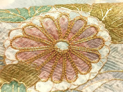平和屋着物●訪問着　駒刺繍　絞り　草花文　金彩　正絹　逸品　AABG4447fy