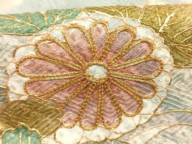 平和屋着物●訪問着　駒刺繍　絞り　草花文　金彩　正絹　逸品　AABG4447fy
