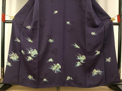 平和屋着物●訪問着　手描き　立波文　正絹　逸品　AABG4451fy