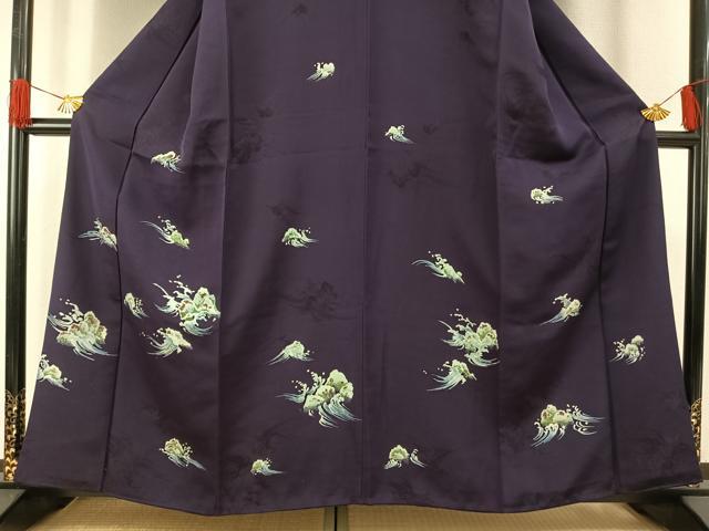 平和屋着物●訪問着　手描き　立波文　正絹　逸品　AABG4451fy