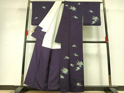 平和屋着物●訪問着　手描き　立波文　正絹　逸品　AABG4451fy