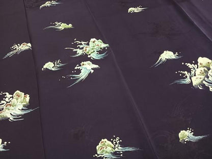 平和屋着物●訪問着　手描き　立波文　正絹　逸品　AABG4451fy