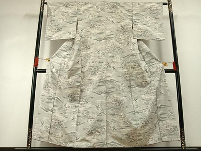 平和屋着物●本場大島紬　白大島　風景文　正絹　逸品　AABG4453fy