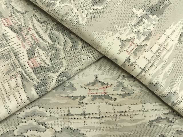 平和屋着物●本場大島紬　白大島　風景文　正絹　逸品　AABG4453fy