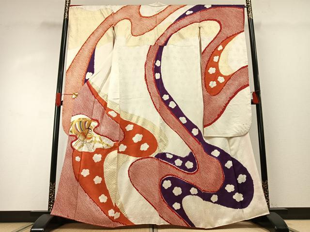 平和屋着物●豪華振袖　駒刺繍　絞り　鴛鴦　流水文　金糸　金彩　正絹　逸品　AABG4454fy