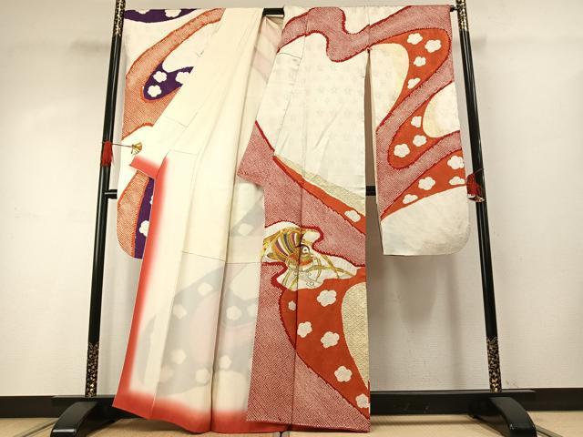 平和屋着物●豪華振袖　駒刺繍　絞り　鴛鴦　流水文　金糸　金彩　正絹　逸品　AABG4454fy 平和屋着物○豪華振袖 駒刺繍 絞り 鴛鴦 流水文 金糸 金彩 正絹 逸品