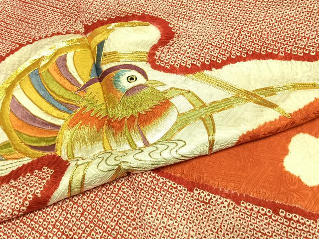 平和屋着物●豪華振袖　駒刺繍　絞り　鴛鴦　流水文　金糸　金彩　正絹　逸品　AABG4454fy
