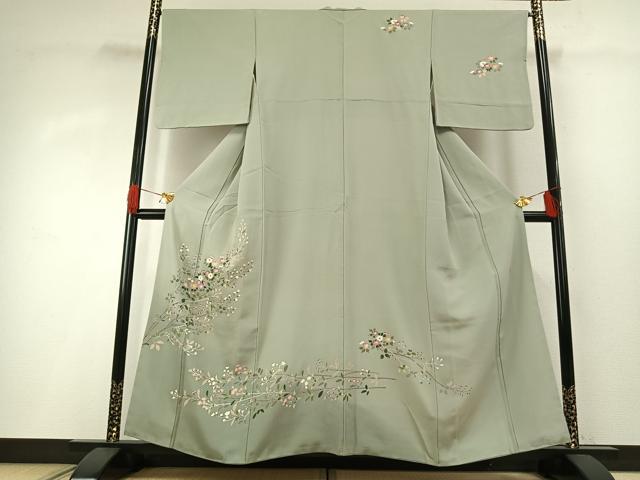 平和屋着物●訪問着　友禅　作家物　枝花文　正絹　逸品　AABG4456fy