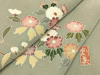 平和屋着物●訪問着　友禅　作家物　枝花文　正絹　逸品　AABG4456fy
