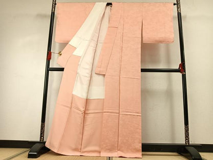 平和屋着物●上質な色無地　草花地紋　 一斤染色　正絹　逸品　未使用　AABG4457fy