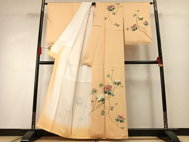 平和屋着物●訪問着　友禅　刺繍　枝花文　正絹　逸品　未使用　AABG4458fy