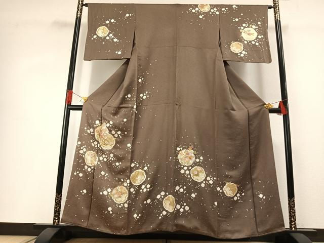 平和屋着物●訪問着　駒刺繍　絞り　雪輪花文　金彩　正絹　逸品　AABG4459fy