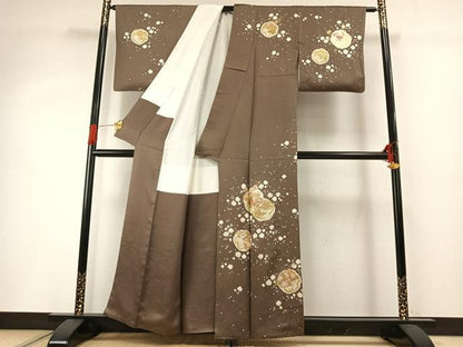 平和屋着物●訪問着　駒刺繍　絞り　雪輪花文　金彩　正絹　逸品　AABG4459fy