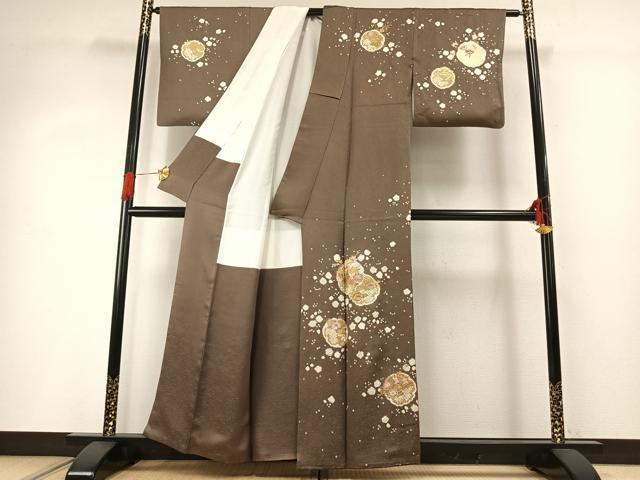 平和屋着物●訪問着　駒刺繍　絞り　雪輪花文　金彩　正絹　逸品　AABG4459fy