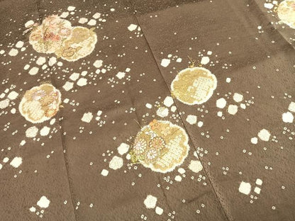 平和屋着物●訪問着　駒刺繍　絞り　雪輪花文　金彩　正絹　逸品　AABG4459fy