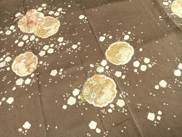 平和屋着物●訪問着　駒刺繍　絞り　雪輪花文　金彩　正絹　逸品　AABG4459fy