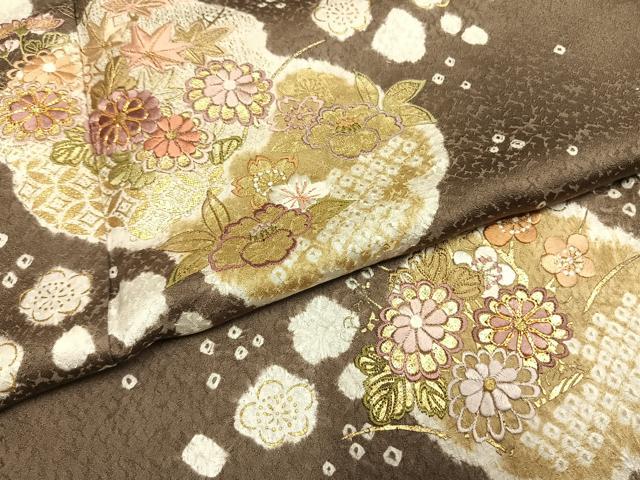 平和屋着物●訪問着　駒刺繍　絞り　雪輪花文　金彩　正絹　逸品　AABG4459fy