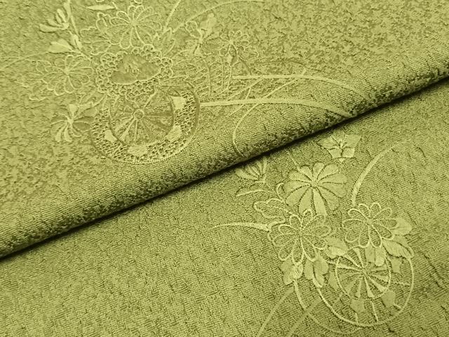 平和屋着物●無地絵羽訪問着　中国三大刺繍　汕頭刺繍　スワトウ刺繍　総刺繍　片輪車花地紋　青丹色　正絹　逸品　AABG4461fy