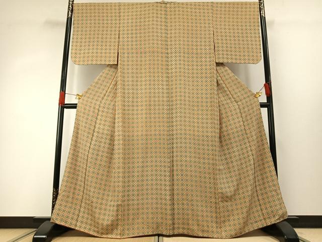 平和屋着物●上質な小紋　幾何学文様　鬼しぼ縮緬　正絹　逸品　AABG4464fy